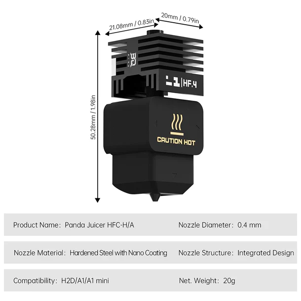 BIQU - Panda Juicer Hotend - High Flow with Hardened Steel Nozzle - H2D/A1/A1 Mini - Image 5