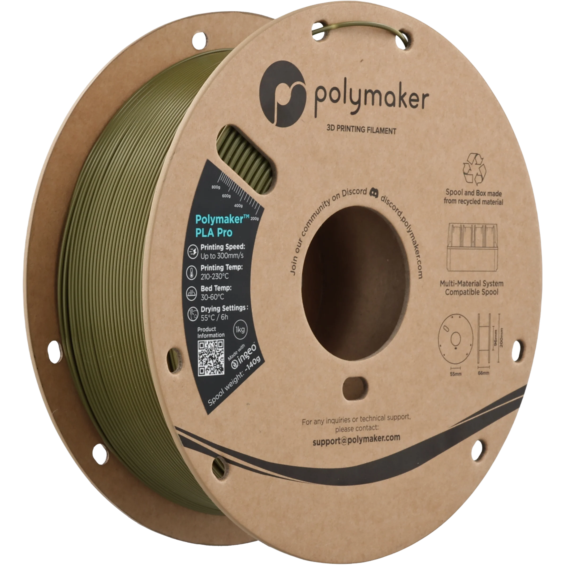 Polymaker™ - PLA Pro - Army Green - 1.75mm - 1kg