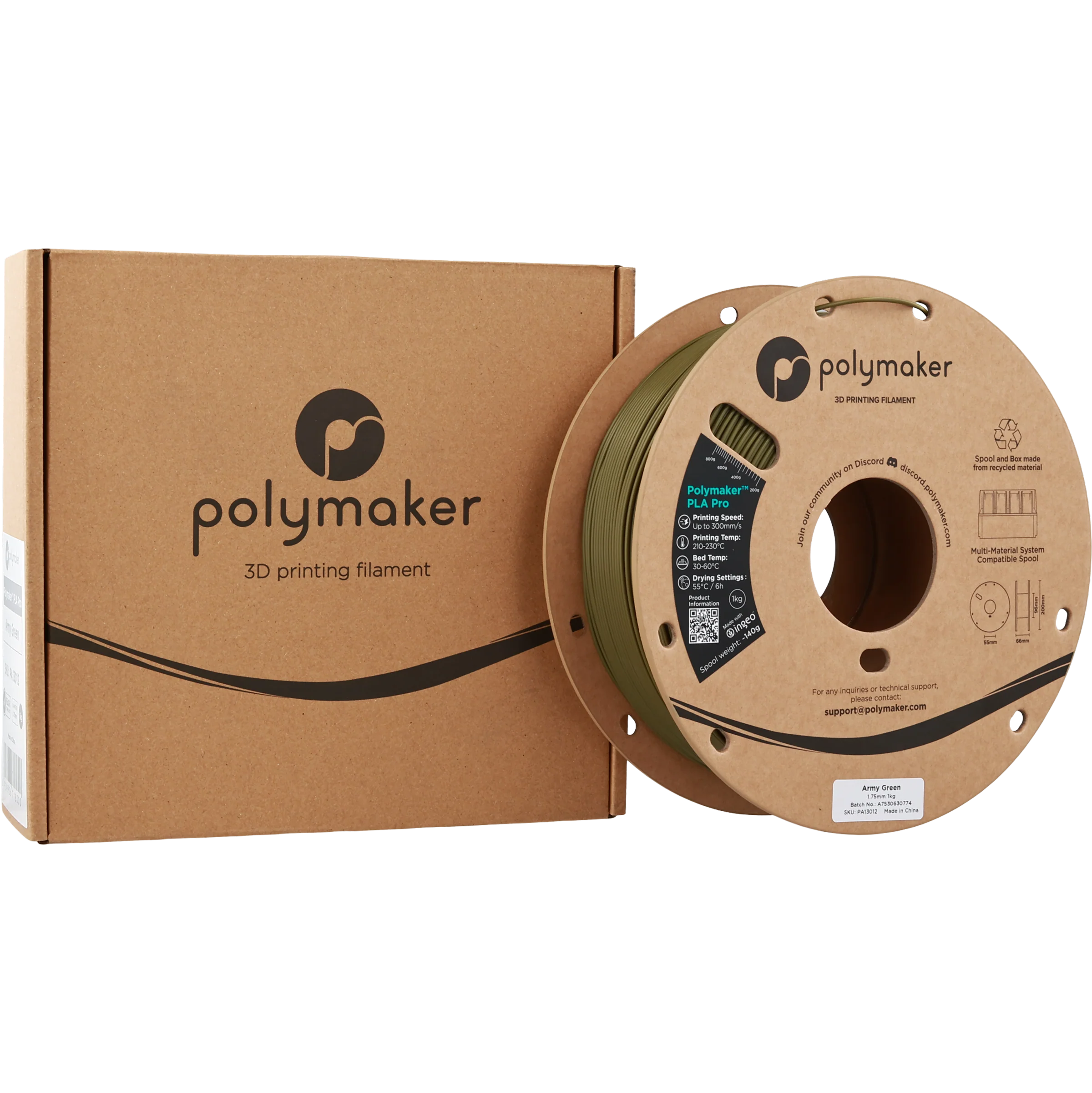 Polymaker™ - PLA Pro - Army Green - 1.75mm - 1kg - Image 2