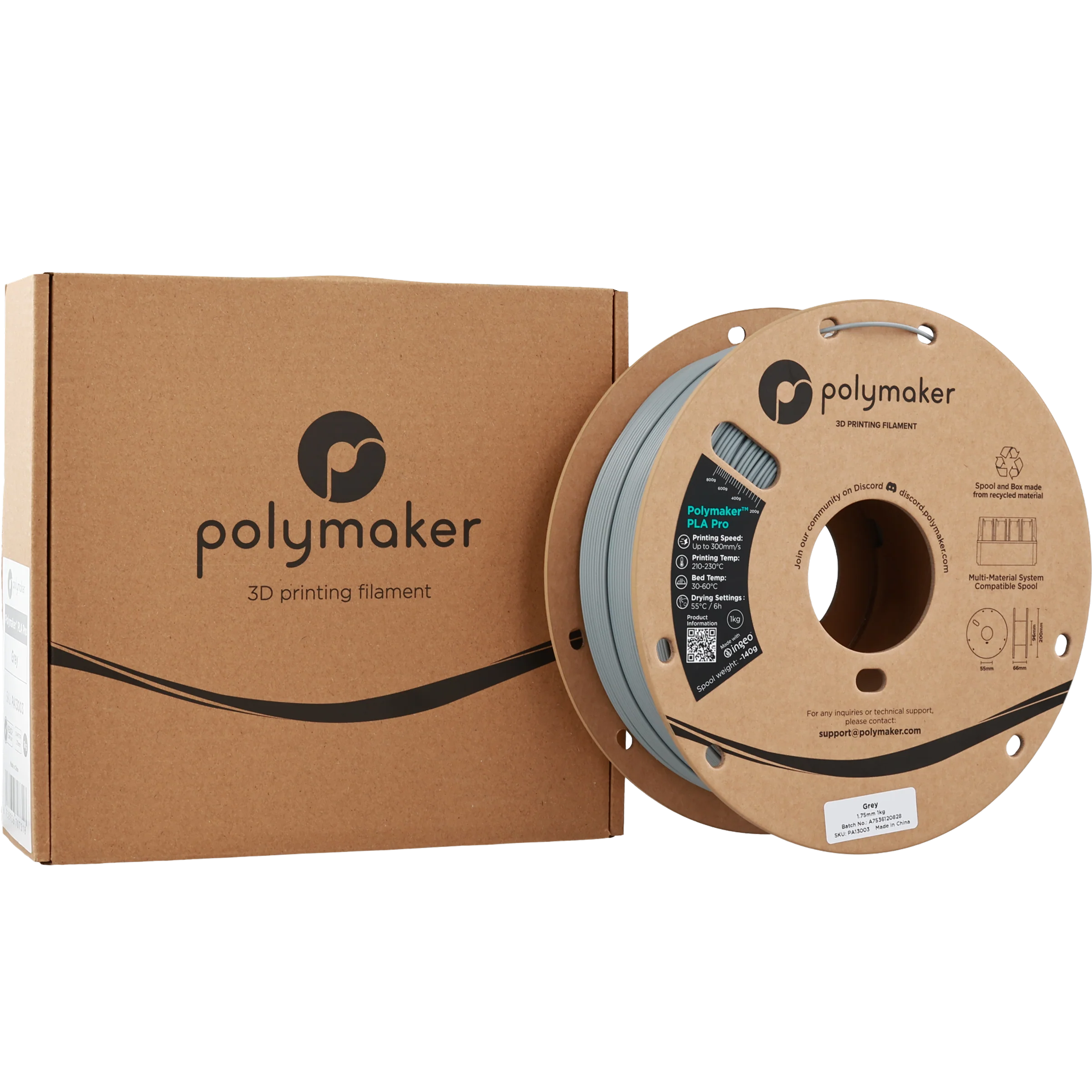 Polymaker™ - PLA Pro - Grey - 1.75mm - 1kg - Image 2