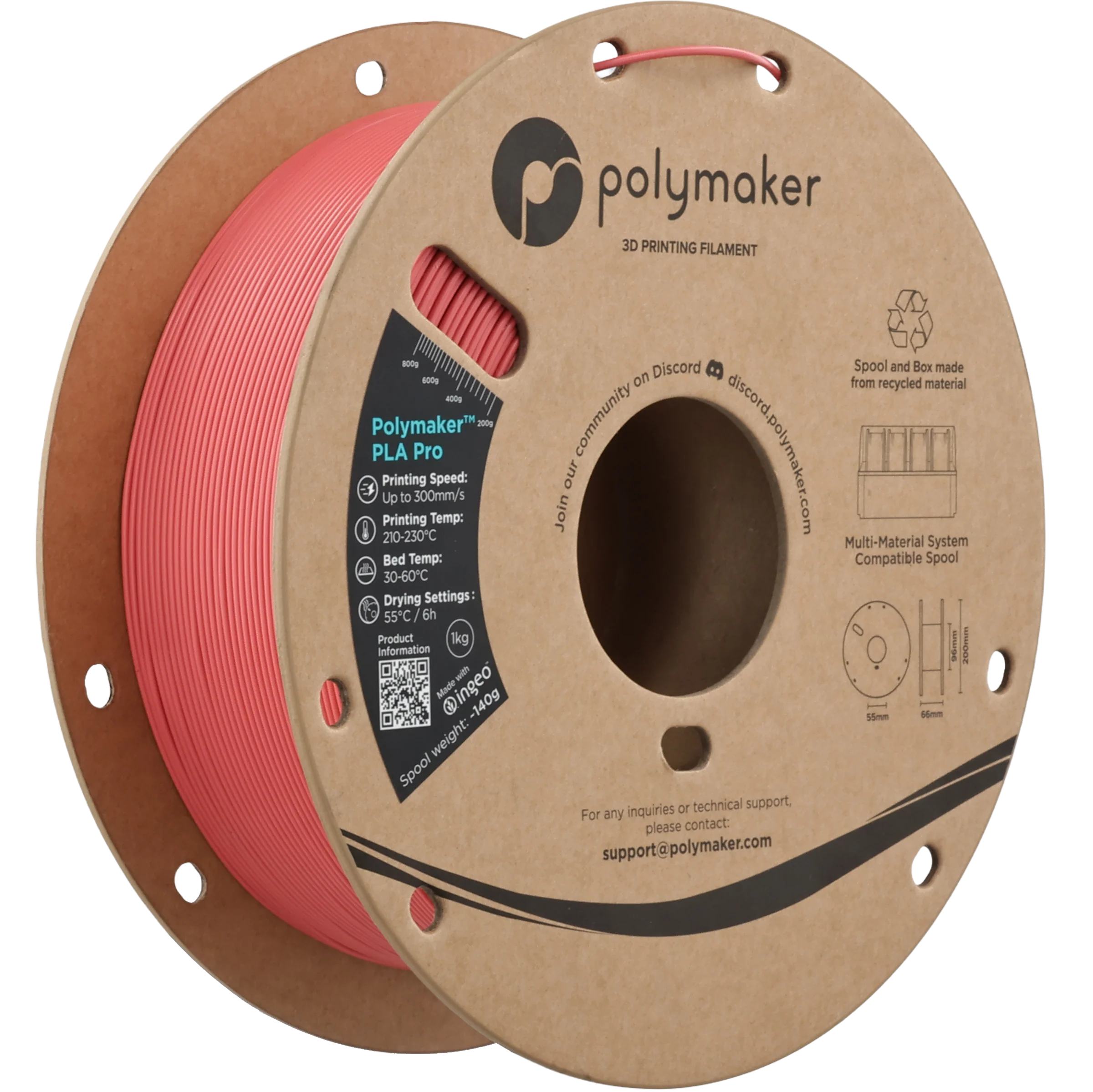 Polymaker™ - PLA Pro - Light Red - 1.75mm - 1kg