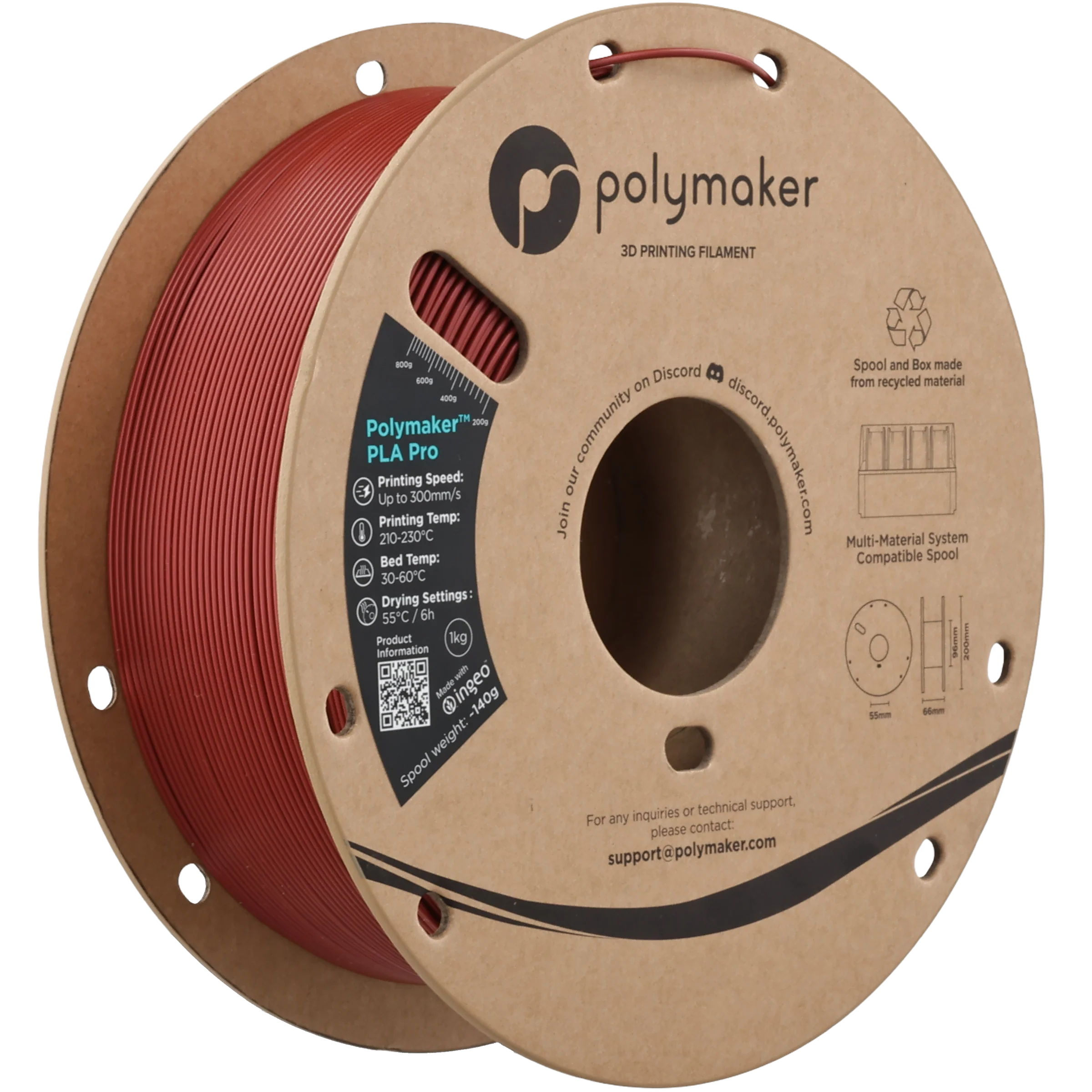 Polymaker™ - PLA Pro - Metallic Dark Red - 1.75mm - 1kg
