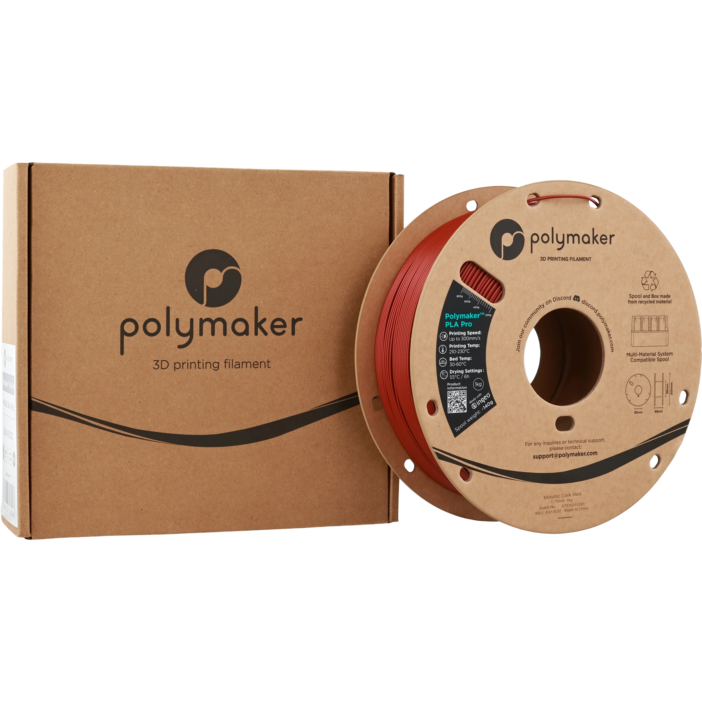 Polymaker™ - PLA Pro - Metallic Dark Red - 1.75mm - 1kg - Image 2