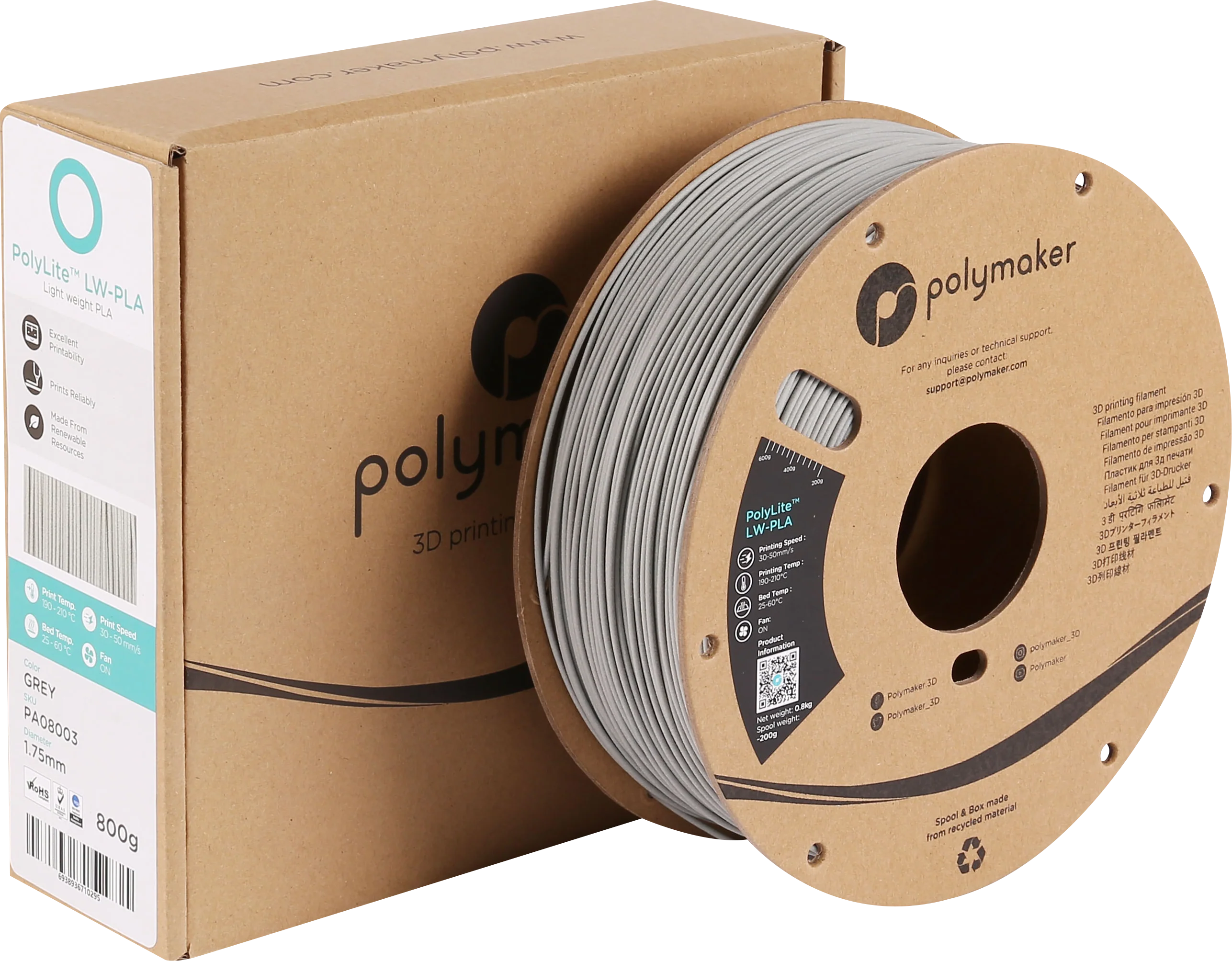 Polymaker - Polylite LW-PLA - Grey - 1.75mm - 800g - Image 3