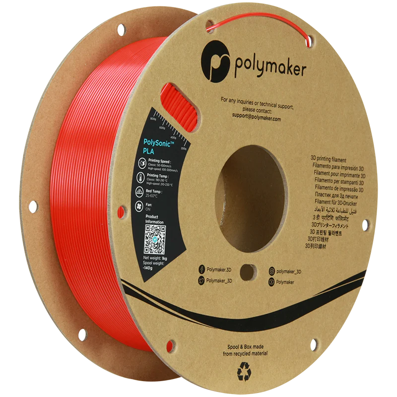 (UDGÅR) - Polymaker - Polysonic - High Speed PLA - Red - 1.75mm - 1kg
